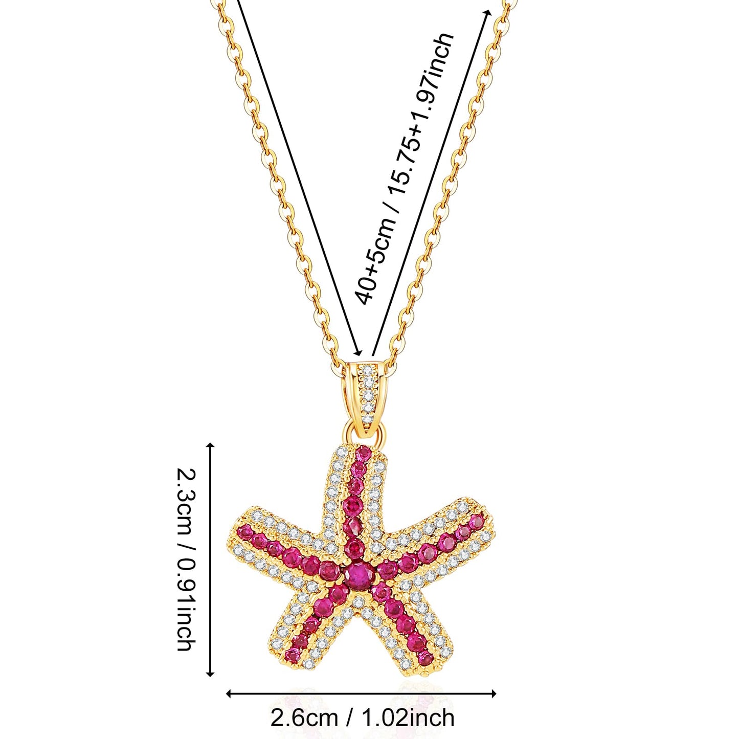 crataly CZ And Ruby Starfish Necklace For Women-Gold Plated July Birthstone Necklace Valentine's Day Mother's Day Christams Birthday Gifts