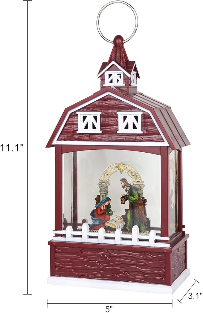 Eldnacele Musical Snow Globe Lantern with Timer, Lighted USB/Battery Operated Swirling Singing Water Glittering Snow Globes Lantern for Adults and Kids Christmas Decoration- Nativity