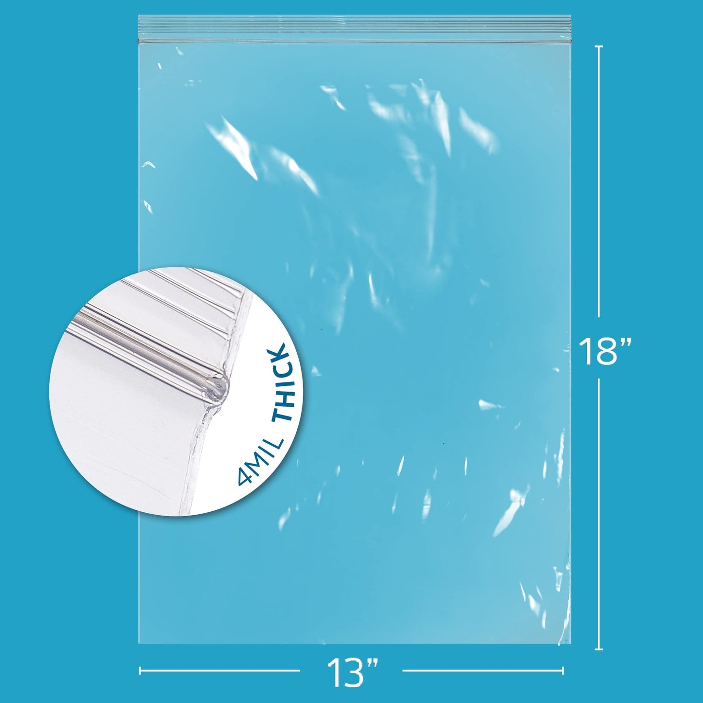 13" x 18" Heavy-duty 2.5 Gallon Zip Bags - 200 Count - Clear Plastic Reclosable Zipper Baggies, 4 Mil Freezer Storage Poly Bags, for Packaging Food, Clothing, Tools & Sharp Objects.