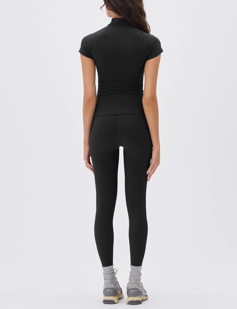 Lviefent Womens Lightweight Full Zip Active Running Track Jacket Workout Short Sleeve Top Slim Fit Yoga Sportswear (Black-L)