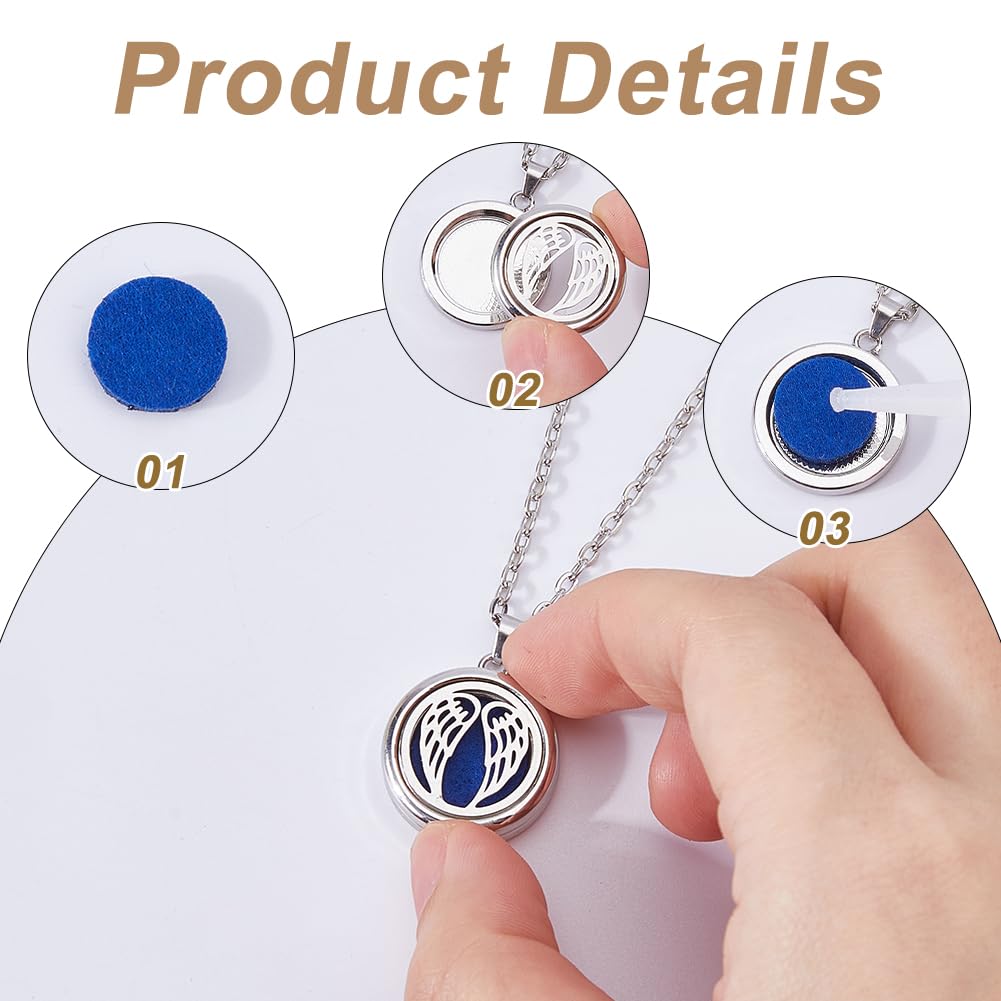Hobbspring Necklace 2 Sets Aromatherapy Essential Oil Diffuser Necklace 2 Styles Diffuser Stainless Steel Oil Pendant with Felt Pads Wing and Heart Aromatherapy Locket Necklaces Gift for Woman Men