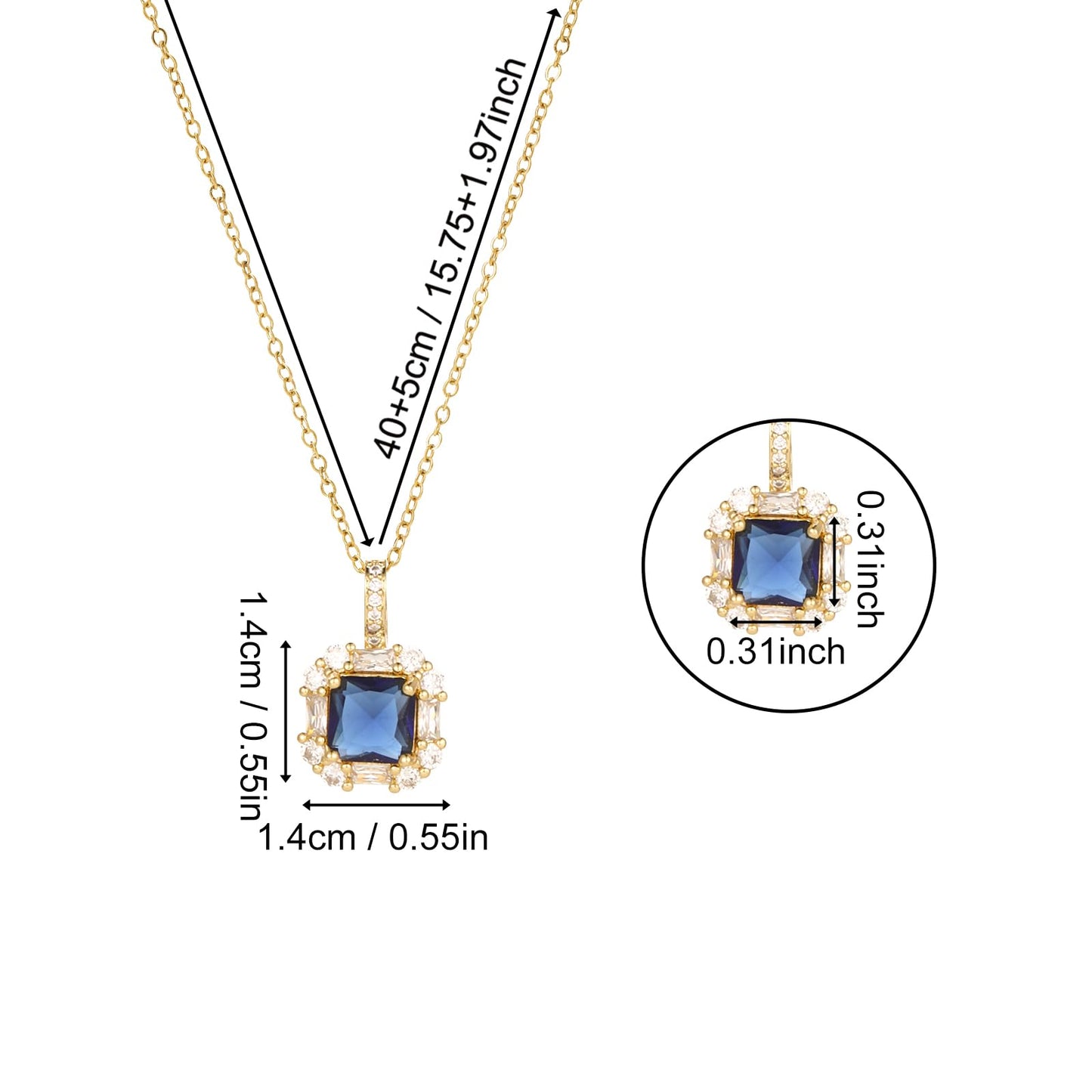 crataly Blue Square Sapphire Necklace for Women-Gold Plated September Birthstone Necklace For Valentine's Day Mother's Day Christmas Birthday Gifts