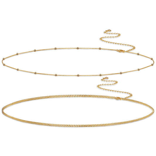Kyerlyn Body Chain for Women 14K Gold Plated Waist Beads Chain Gold Belly Belt Layered Body Chains Waterproof Adjustable Sexy Bikini Beach Body Jewelry Daily Belts Gifts for Women 26.5-33Inch