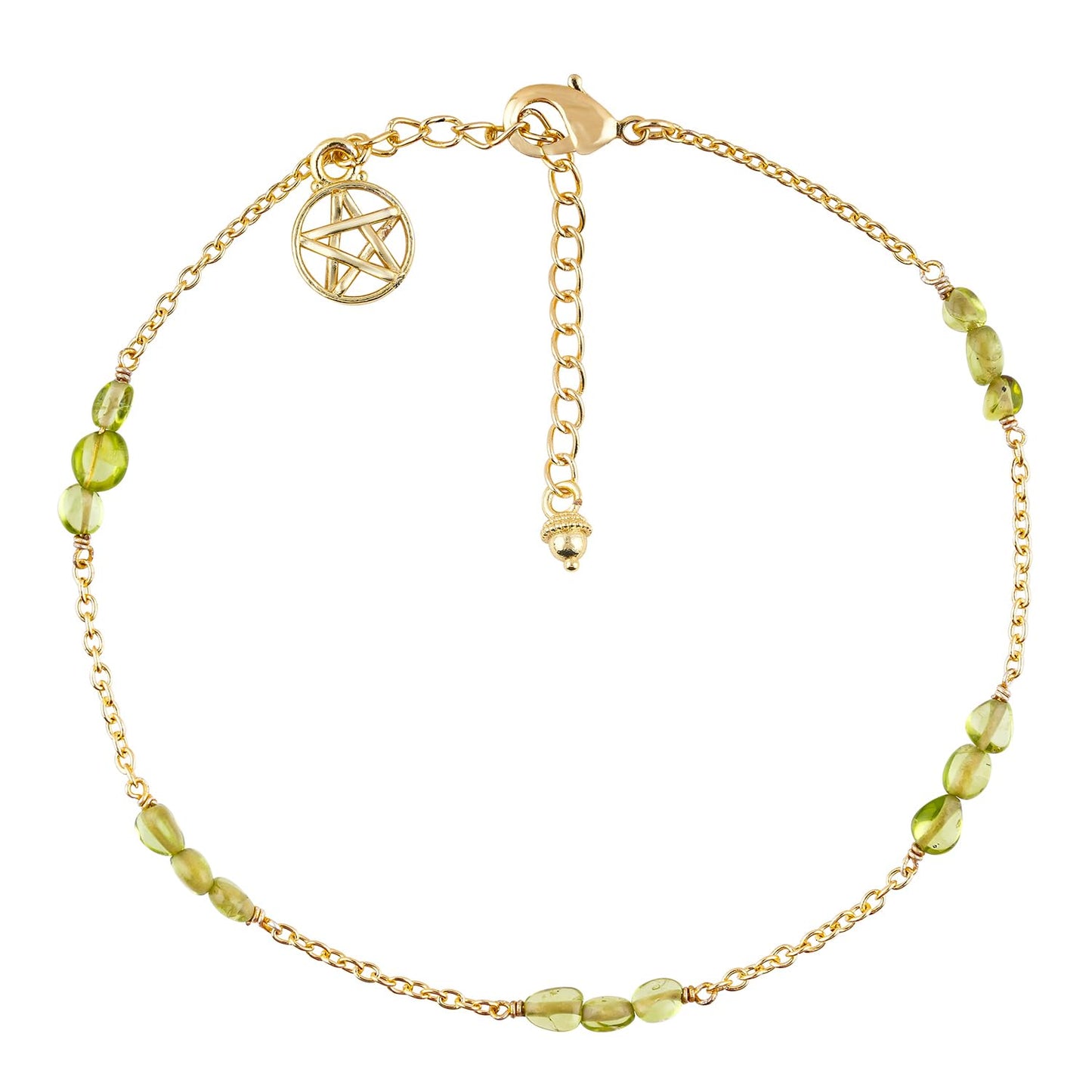 CRYSTALINES Natural Peridot Gemstone Nuggets Beads, Handmade Station Dangle Star Charms Anklet, 14K Gold Plated, Adjustable Fashion Boho Jewelry for Women, Healing Crystals, Christmas Gift
