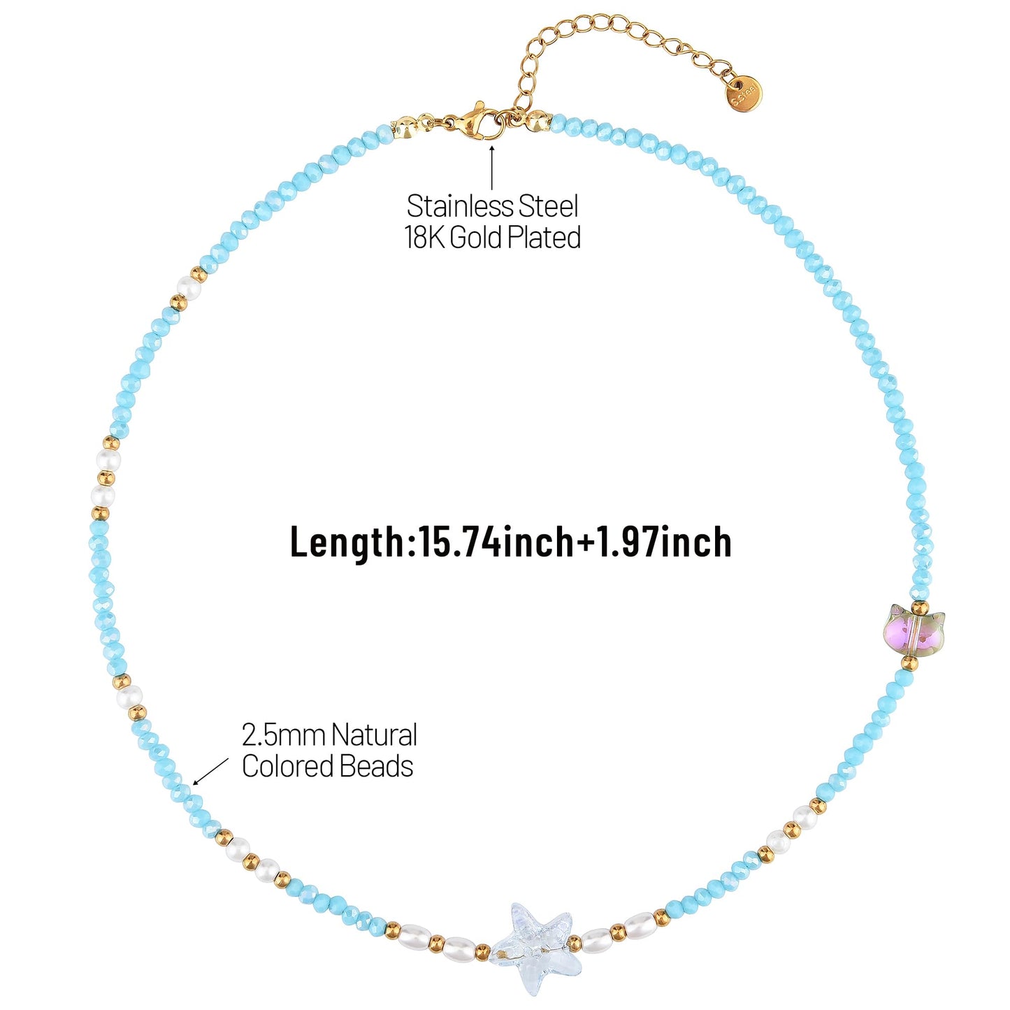 Blue Starfish Pearl Necklace Beach Jewelry For Women 2025 Summer Fashion Bohemian Style Vacation Necklace (Blue)