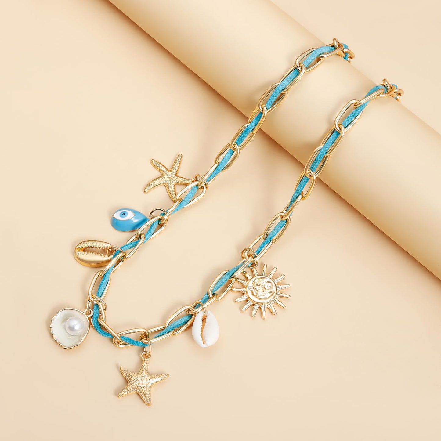 Lookray Starfish Necklace for Women Dainty Seashell Mermaid Charm Necklace Gold Layered Shell Beaded Necklace Boho Summer Beach Jewelry Mermaid Costumes Accessories StyleD