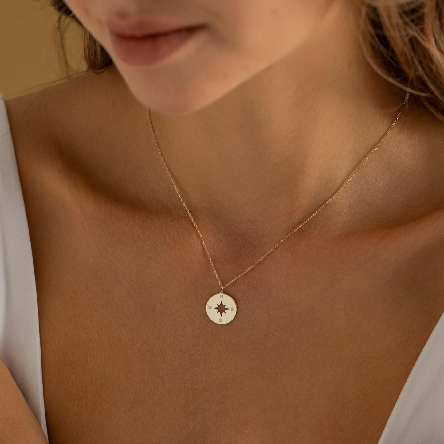 BSGRL Gold Necklace for Women-14K Gold Plated Compass Dainty Necklace 16.5”+2” ext