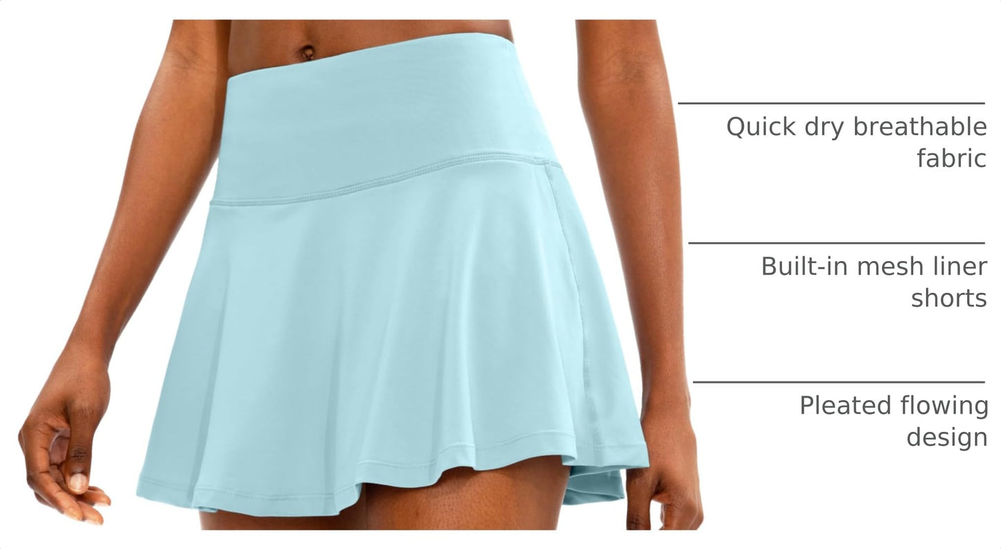 SANTINY Pleated Tennis Skirt for Women with 4 Pockets Women's High Waisted Athletic Golf Skorts Skirts for Running Casual (Sky Blue_L)