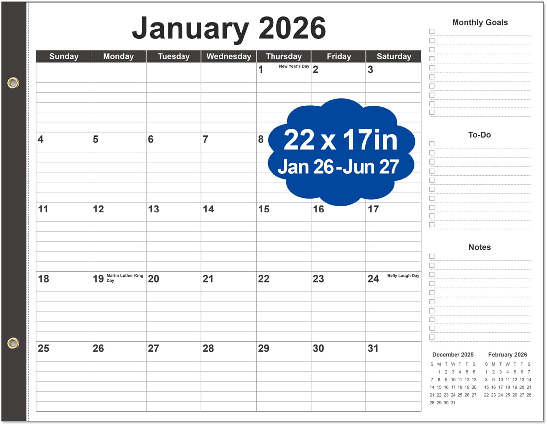 Large Desk Calendar 2026-22" x 17" Desk Calendar from January 2026 - June 2027, Desktop Pad Calendar Perfect for Planning and Organizing In Your Home, School or Office, Black