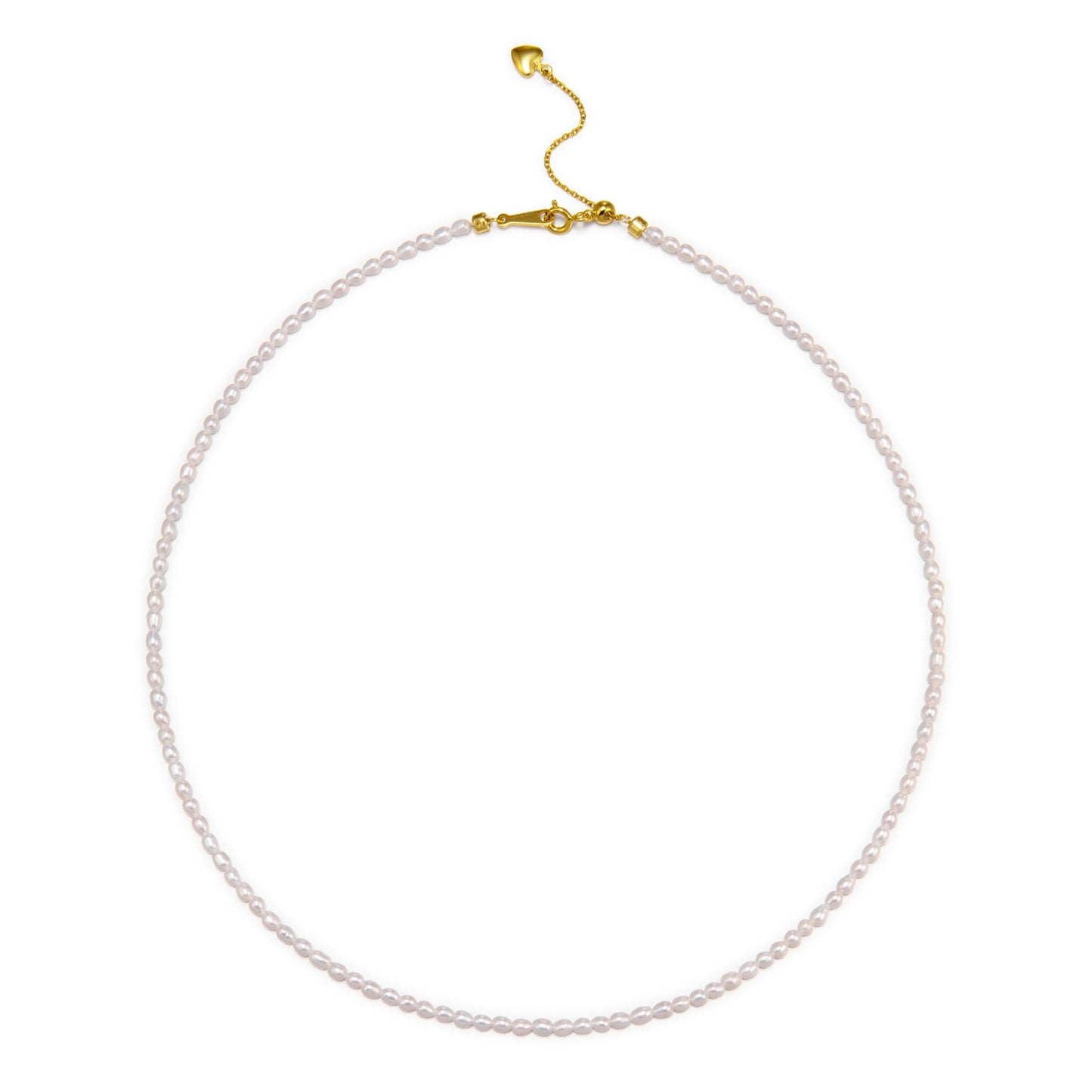 Pearls Necklace, Freshwater Tiny Small Rice Pearls Necklace for Women's Pearl Strand Necklace Chain 18K Gold Plated Hypoallergenic White Necklace as Prom Bridesmaid Birthday Gifts(Rice, 18KGP Lock)