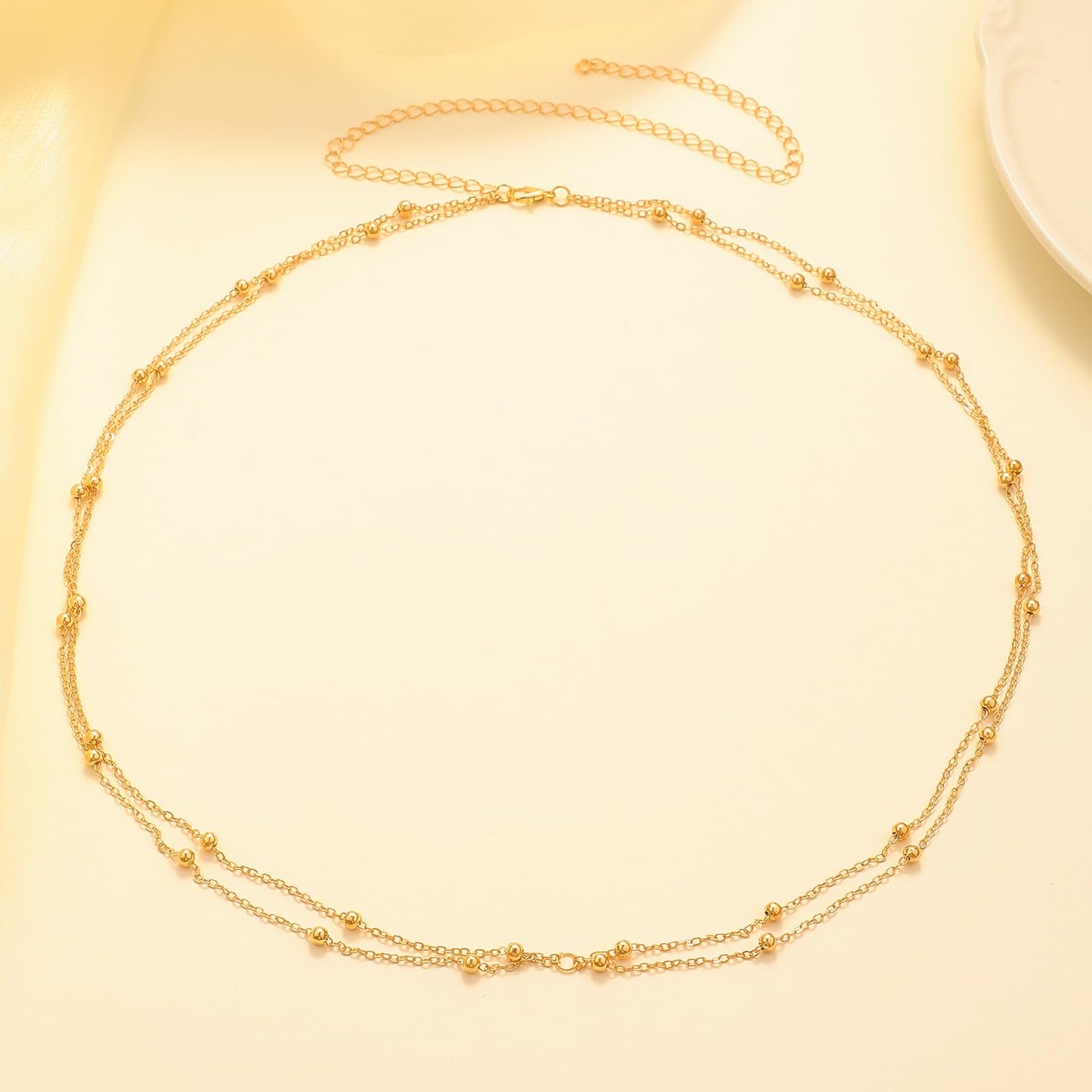 Waist Chain for Women 14K Gold Plated Layered Belly Chain Body Chain Adjustable Bikini Beach Body Jewelry for Women 2 Pcs/Set