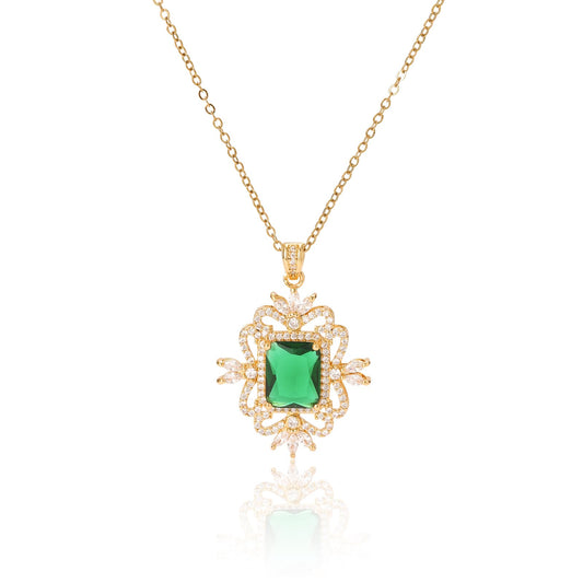 Green Baroque Square May Birthstone Emerald Necklaces for Women-Gold Plated Imitation Emerald Jewelry Baroque Pendant Necklace Waterproof Non Tarnish Maximalist Jewelry For Birthday Valentines Day Mother's Day Christmas Thanksgiving Gifts