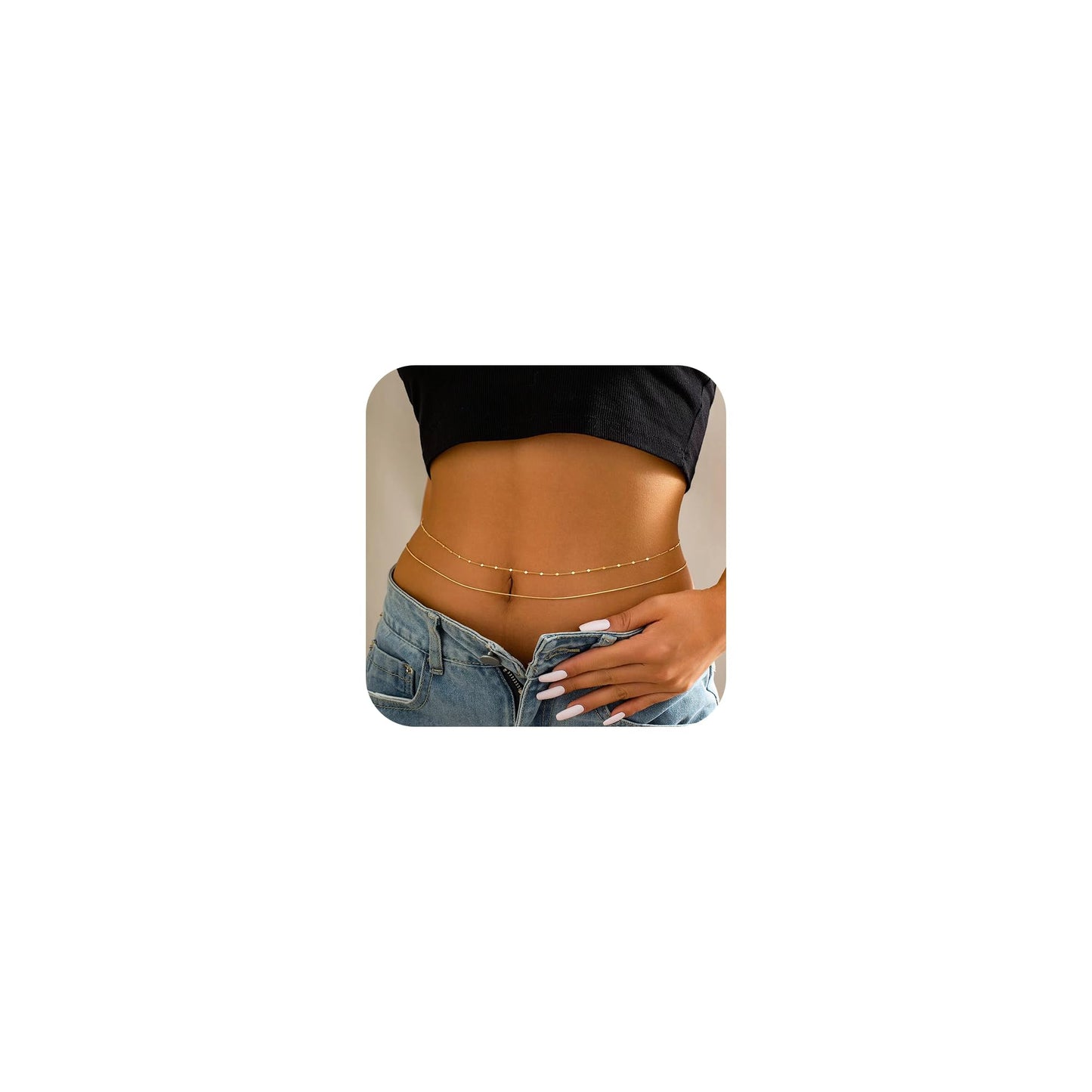 MODRSA 2pcs Layered Gold Belly Chain Gold Waist Chain for Women Waist Jewelry for Women Belly Chains Thin Stomach Jewelry Sexy Body Chains Non Tarnish Waterproof Summer Jewelry Trendy