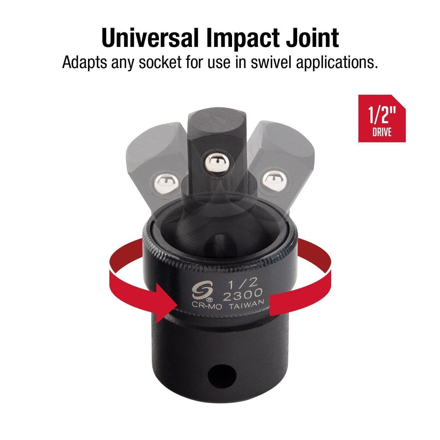 SUNEX TOOLS 2300, 1/2" Drive, Universal Impact Joint, Cr-Mo Steel, Radius Corner Design, Flexible, Meets ANSI Standards