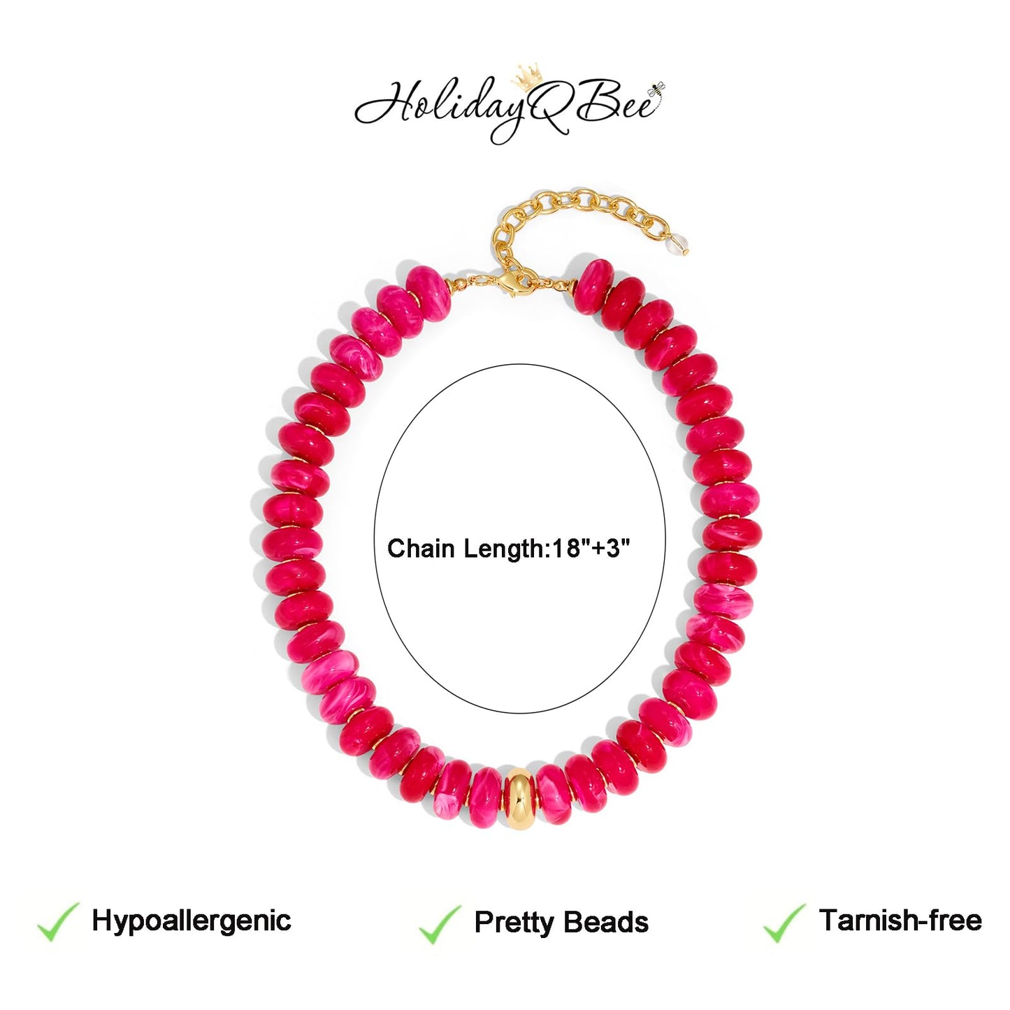 HolidayQbee Beaded Necklace for Women Chunky Beaded Choker Necklace Boho Oval Rose Red Big Bead Statement Necklaces Fashion Trendy Summer Beach Jewelry Gifts