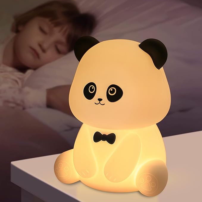 Cute Panda Night Light, Squishy Animal Nightlamp, Rechargeable Dimmable Nursery Soft Silicone Table Bedroom Lamp Portable Adjustable Lighting Bedside Gift
