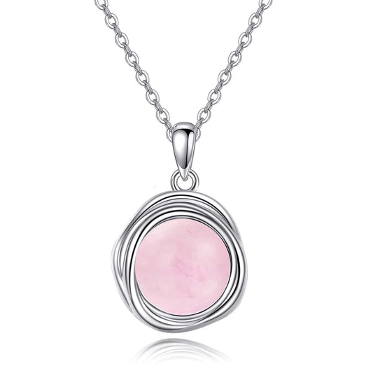 POPLYKE Rose Quartz Necklace for Women - 925 Sterling Silver Pendant, 8mm Jewelry