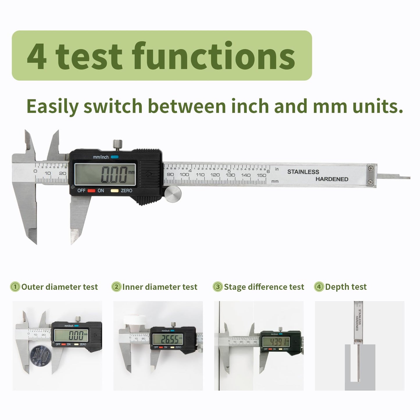 SCITOOLS Digital Caliper 0-6" Measuring Tool with Metal Ruler, Micrometer Caliper with Auto-Off Feature, Interchangeable Between inches and millimeters for DIY/Household and 3D Printing, Black