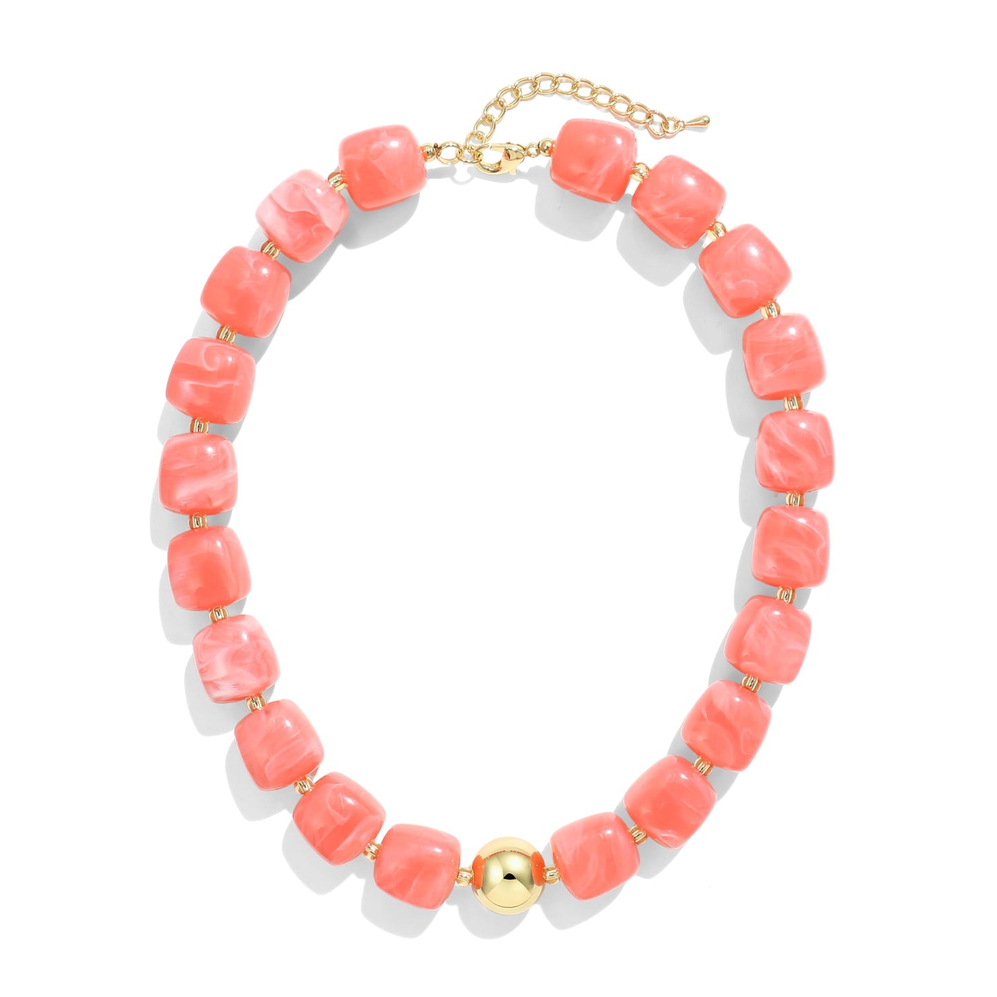 BREPINE Watermelon Red Pink Chunky Necklaces for Women Multicolored Large Square Resin Beads Necklace Trendy Bold Statement Beaded Summer Candy jelly Vacation Choker
