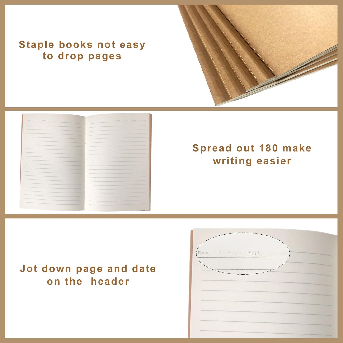 ToiULik 120 Pack Kraft Paper Notebook Journals A5 Journal Softcover Ruled Lined Journals Notebooks Bulk for Adult Students Writing Sketch Travel Journal School Office Supplies