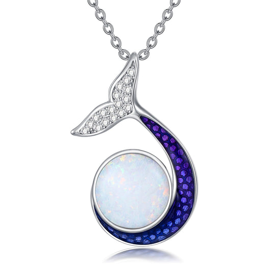 KoyeKei Mermaid Tail Necklace for Women 925 Sterling Silver Mermaid Necklace with Opal Beach Sea Pendant Ocean Themed Jewelry Mothers Day Graduation Gifts for Mom Sister Wife