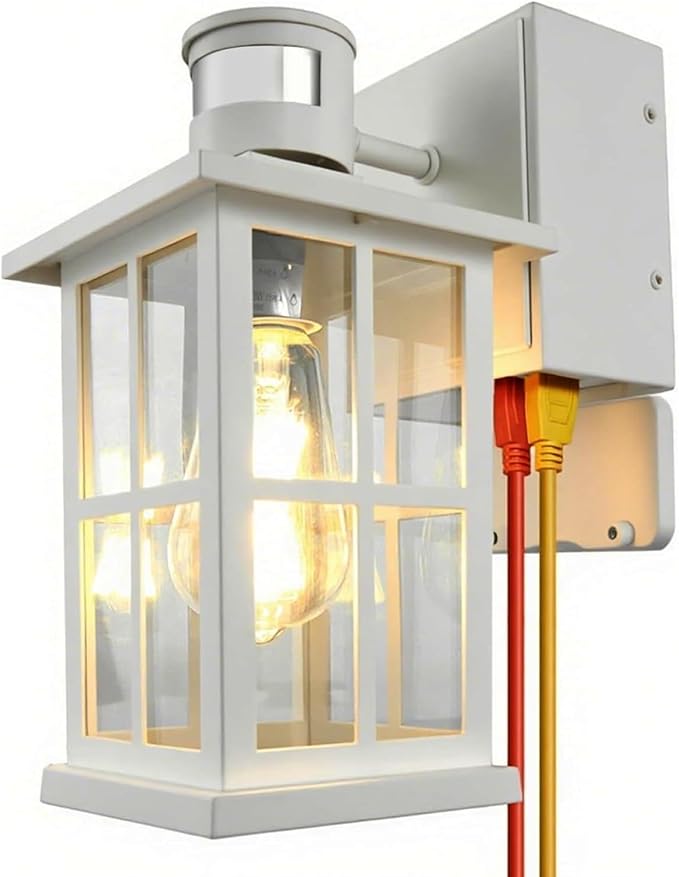 Motion Sensor Porch Lights with GFCI Outlet, Outside Dusk to Dawn Wall Mount, 3 Lighting Modes Exterior Light Fixture Waterproof, Outside Wall Lamp for House Patio Garage.(White,1 Pack)