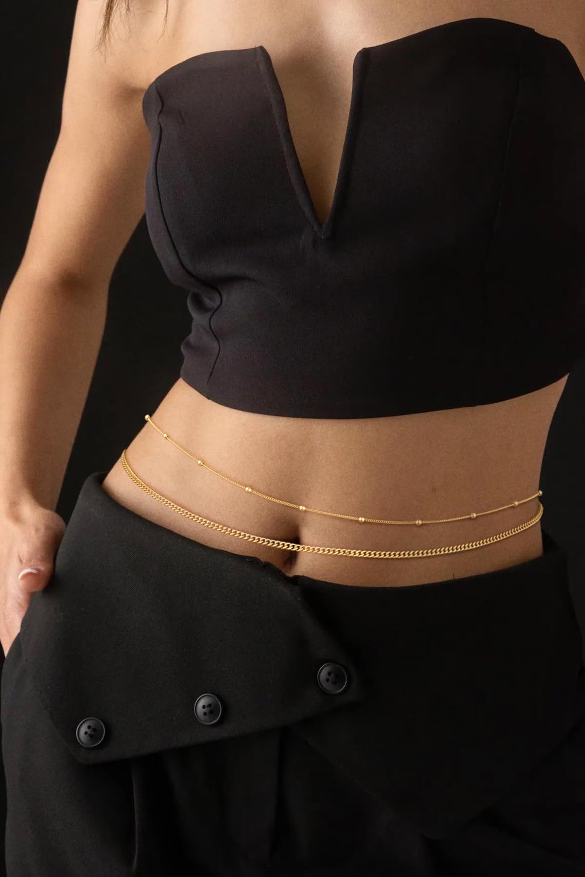 SUFOPE Gold Waist Chain for Women Dainty 14K Gold Plated Layered Belly Chain Adjustable Bikini Belly Beads for the Waist Waterproof Beach Accessories Body Chain Jewelry Gifts