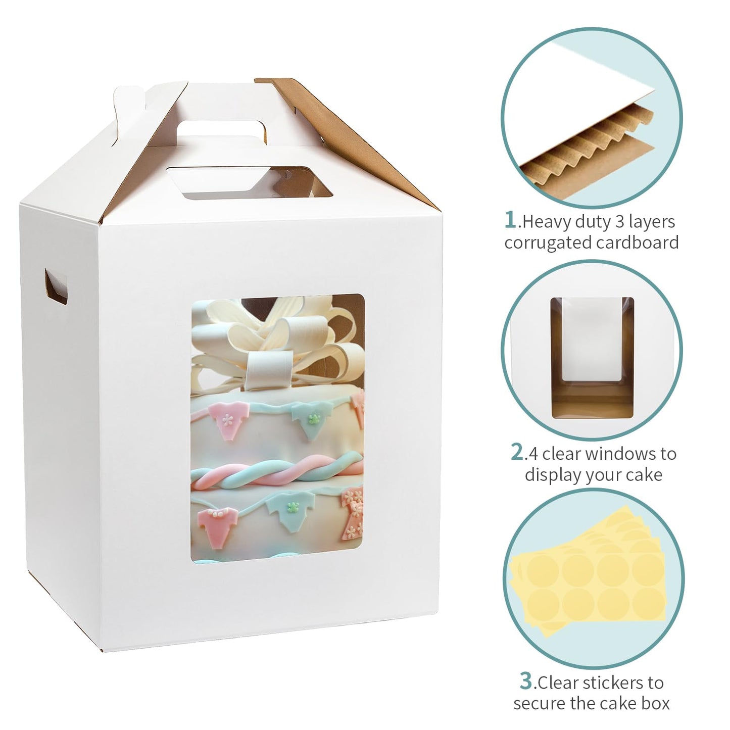 Wowxyz 5 Pack Tall Cake Boxes for Tier Cakes 16x16x18 Inch Disposable Layer Tall Baking Carrier with Window Large Tierd Bakery Take Out Transport Containers with Handle for Wedding, Birthday, Party