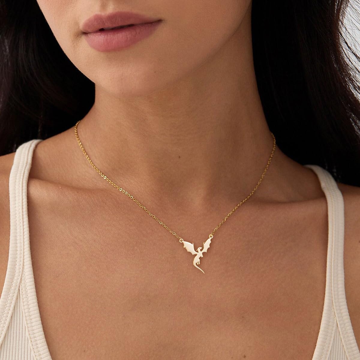 BSGRL Animal Necklace - 14K Gold Plated Flying Dragon Cute Animal Necklace for Women