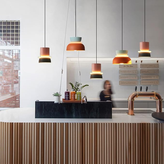 Mid Century Modern Ceiling Pendant Light, Orange Navy 2 Colors Barn Macaron Shade, Aluminum Nordic Modern Pendant Light Fixture, Colorful Chandelier Pendant Lights for Kids Room