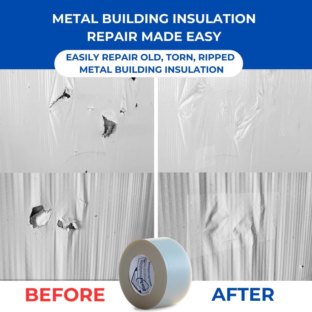 BlueTex Insulationㅤ3 Wide x 180' Long White Vapor Barrier Seam Tape - 4 Rolls Bulk Pack, Great for Crawlspaces, Waterproofing, Insulation Repairs, Underlayment Seams, Metal Building Insulation Seams
