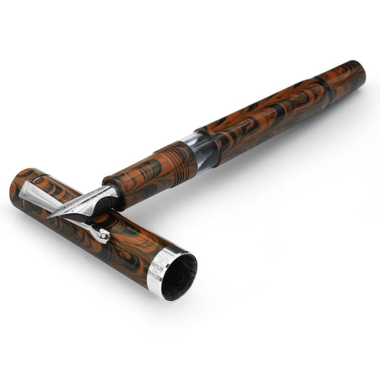 Jaipur V2 Piston Filled Refillable Fountain Pen - Brown Ultra Flex Cursive Pen w/Stainless Steel Nib - Luxury Pens w/Acrylic Body & Ebonite Feed - Fountain Pens for Journaling & Calligraphy