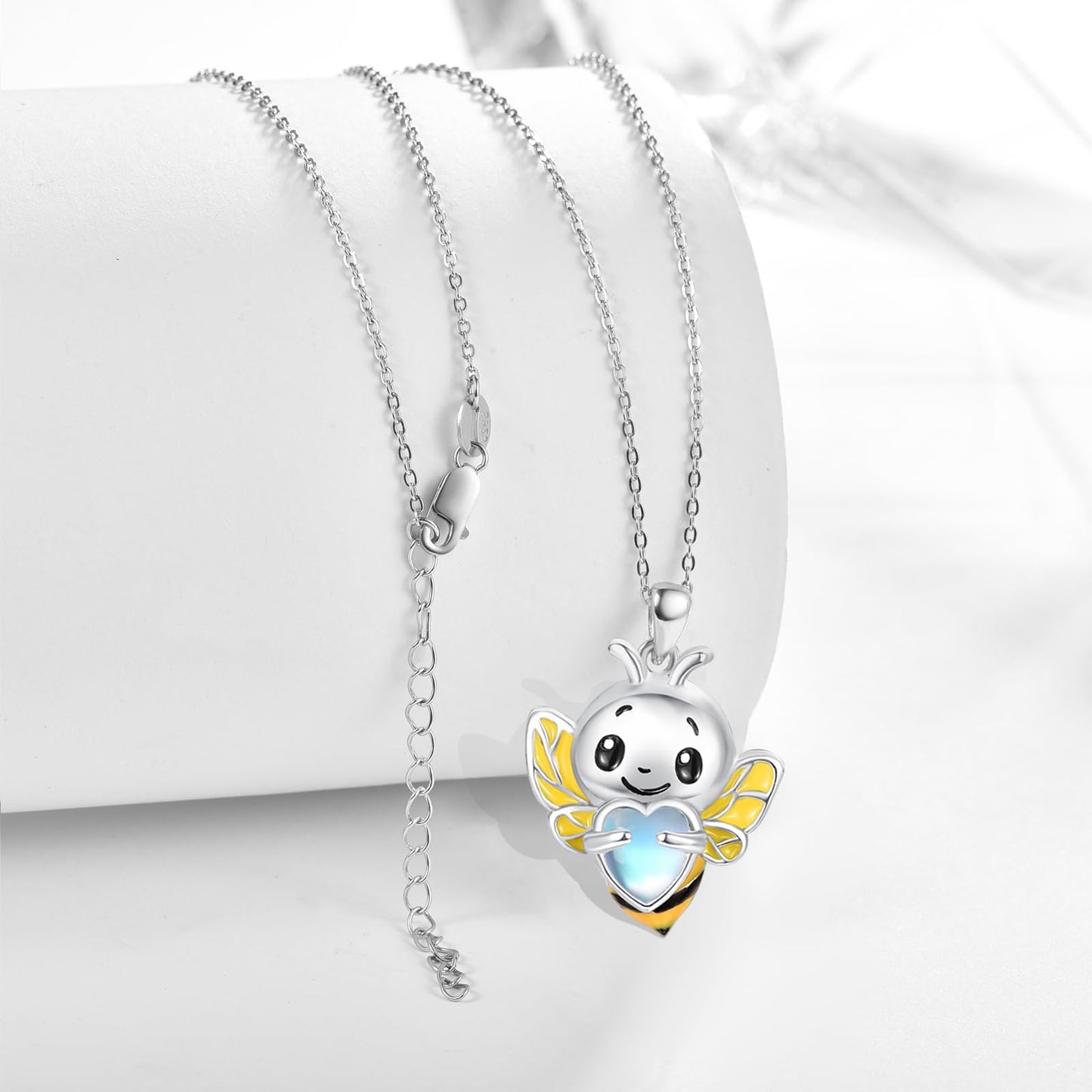 Dreamboat Bee Pendant Necklace for Women 925 Sterling Silver Moonstone Bumble Bees Animal Jewelry Gifts