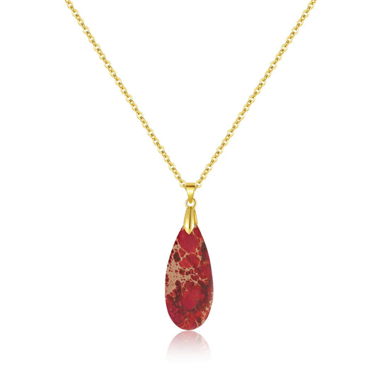 Inspirational Gifts Healing Gold Pendant Gold Necklaces for Women���Get Well Soon Encouragement Gifts for Women Friends Sister Mom, Natural stone Pendant Healing boho Friendship Jewelry for women (Red - Gold)