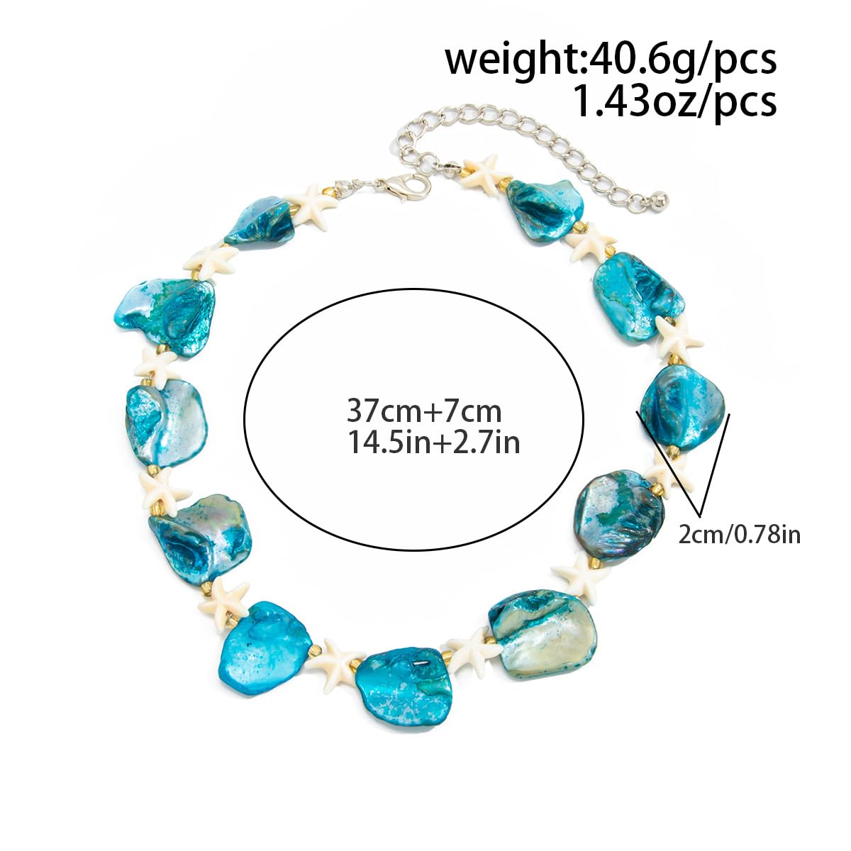 VKLSEPW Starfish Shell Chip Choker Necklace For Women Coastal Beach Vacation Irregular Shell Collar Necklace Gold Tone Ocean Jewelry Two Colors (Blue)