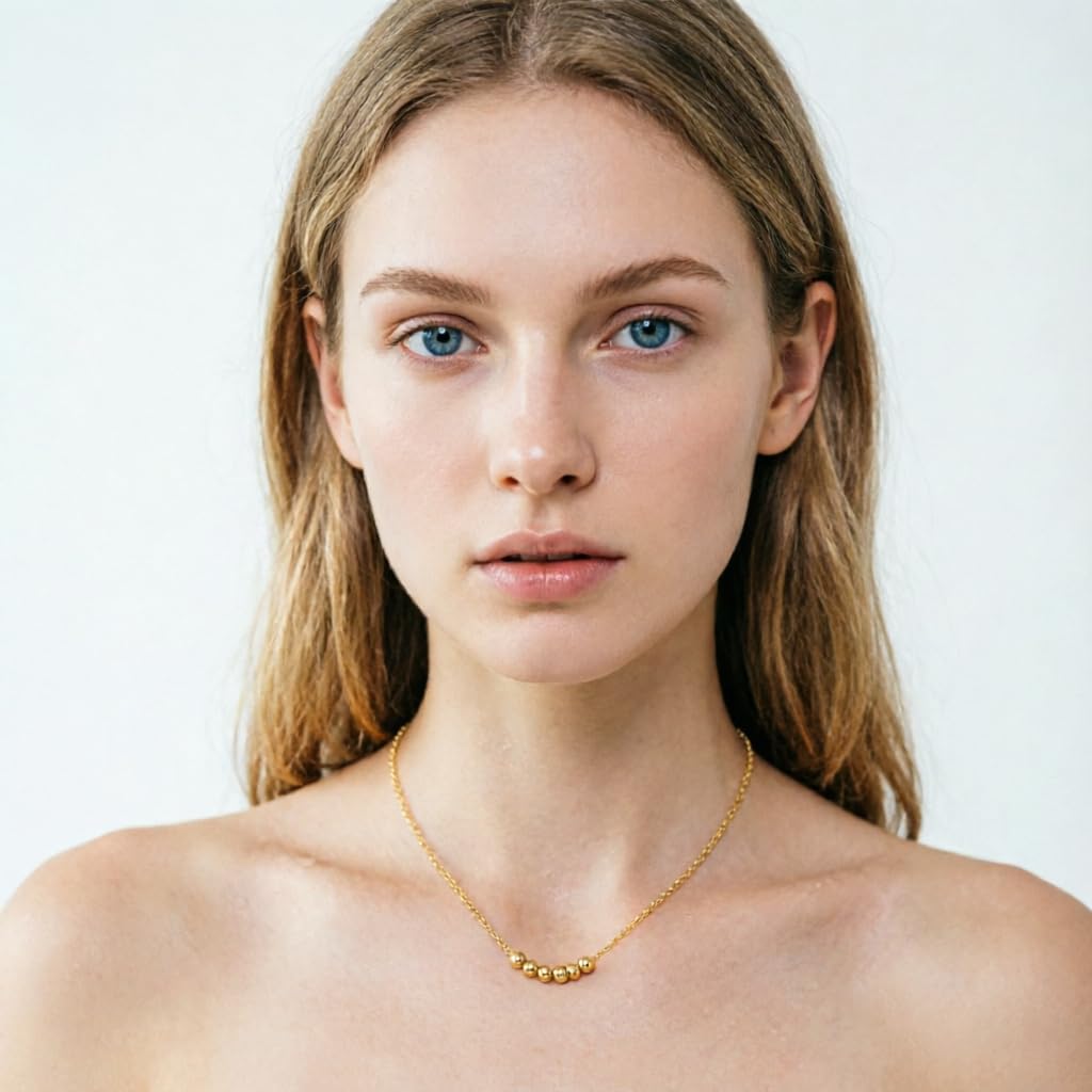 Gold Beads Necklace, Women 14k Gold Plated Cute Fashion Dainty Necklace Tiny Beads Chain Penadant Necklace Minimal Jewelry