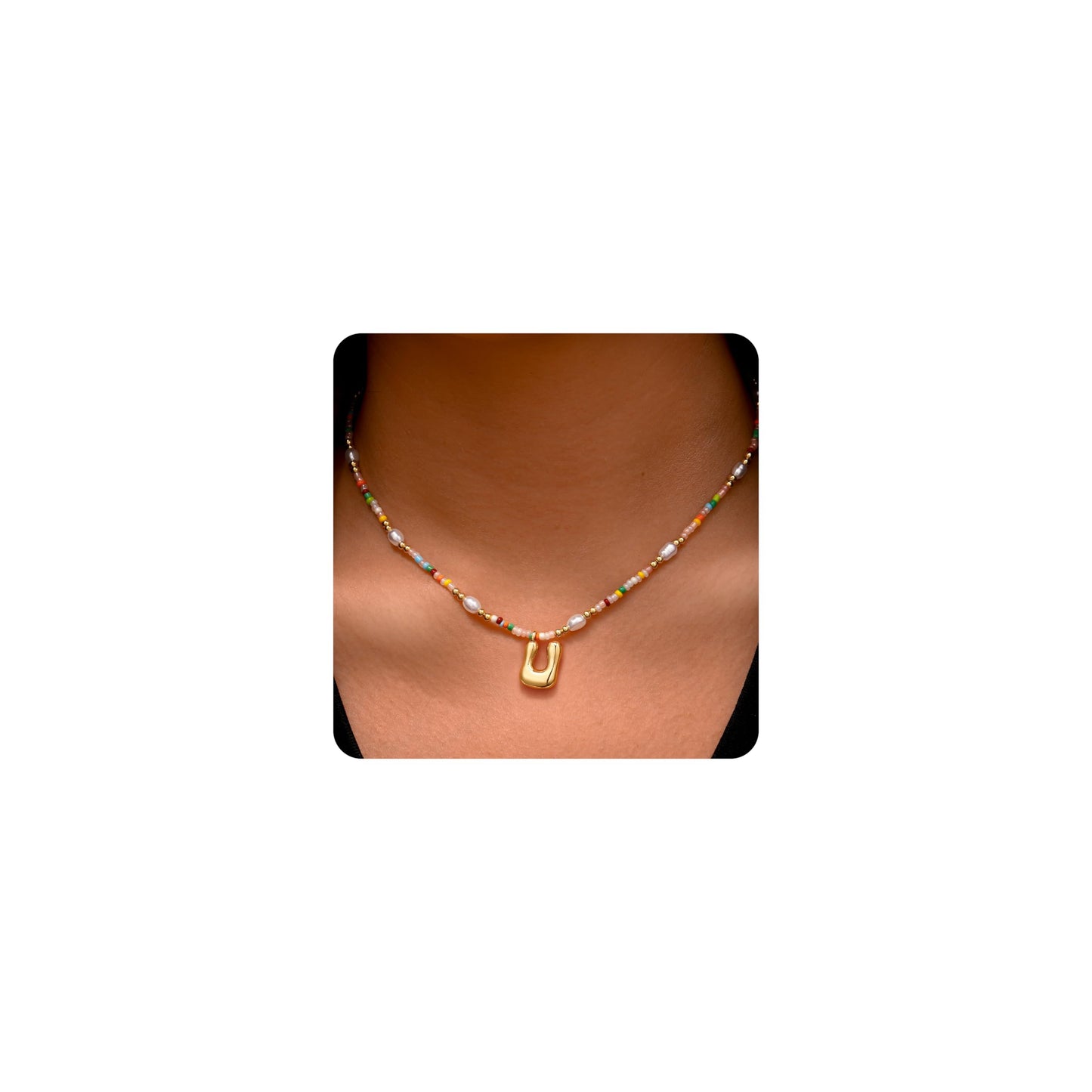 Ritach Initial Necklaces for Women Jewelry - Letter U Necklace Colorful Initial Necklaces for Women Beaded Boho Necklace Summer Beach Jewelry