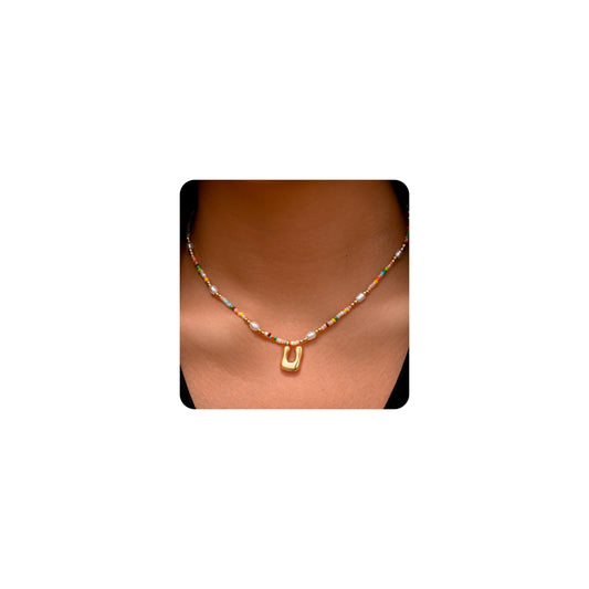 Ritach Initial Necklaces for Women Jewelry - Letter U Necklace Colorful Initial Necklaces for Women Beaded Boho Necklace Summer Beach Jewelry