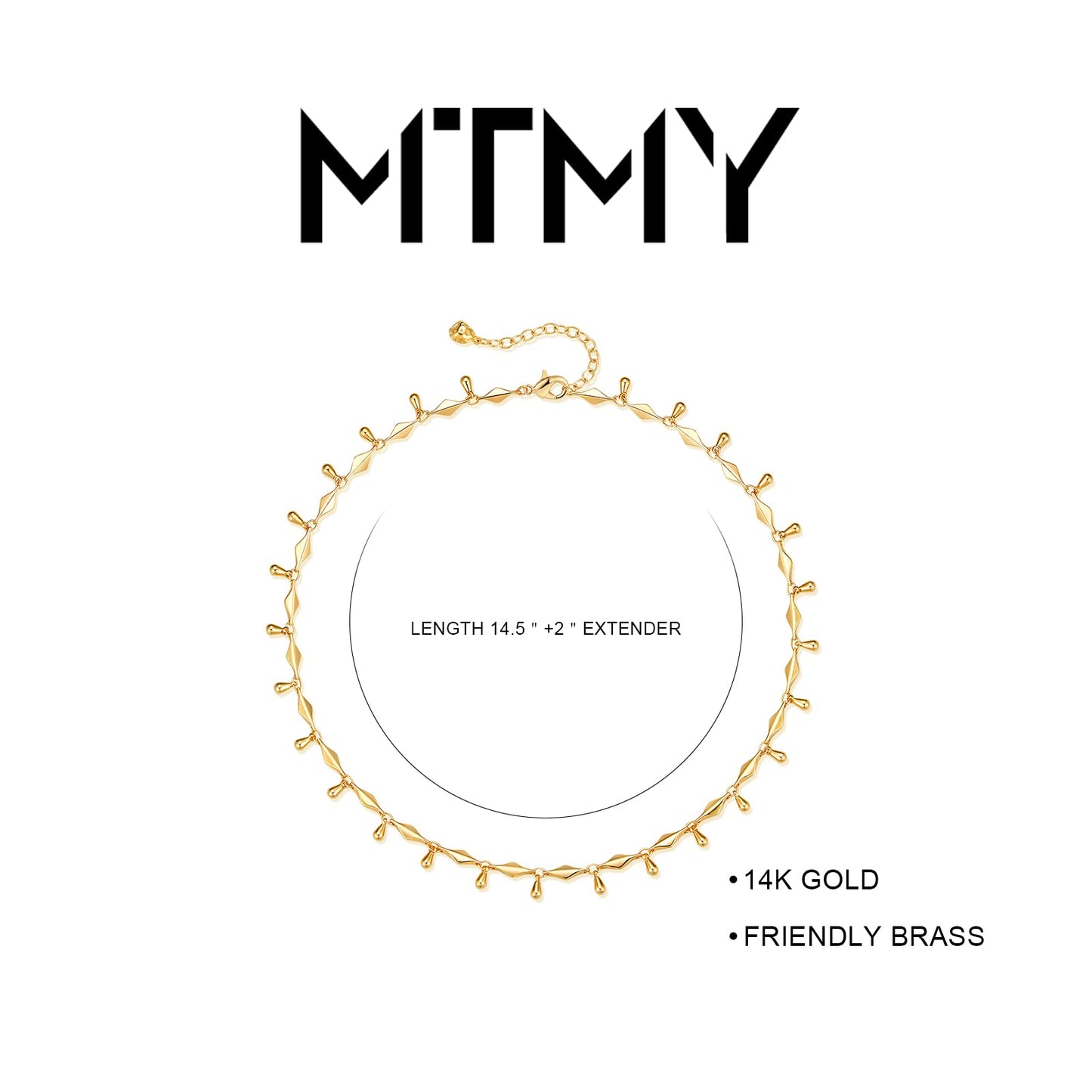 MTMY Beads Choker Necklace,14K Gold Plated Dainty Beaded Chain Choker Necklace Delicate Fashion Jewelry Gift for Women(water drop)