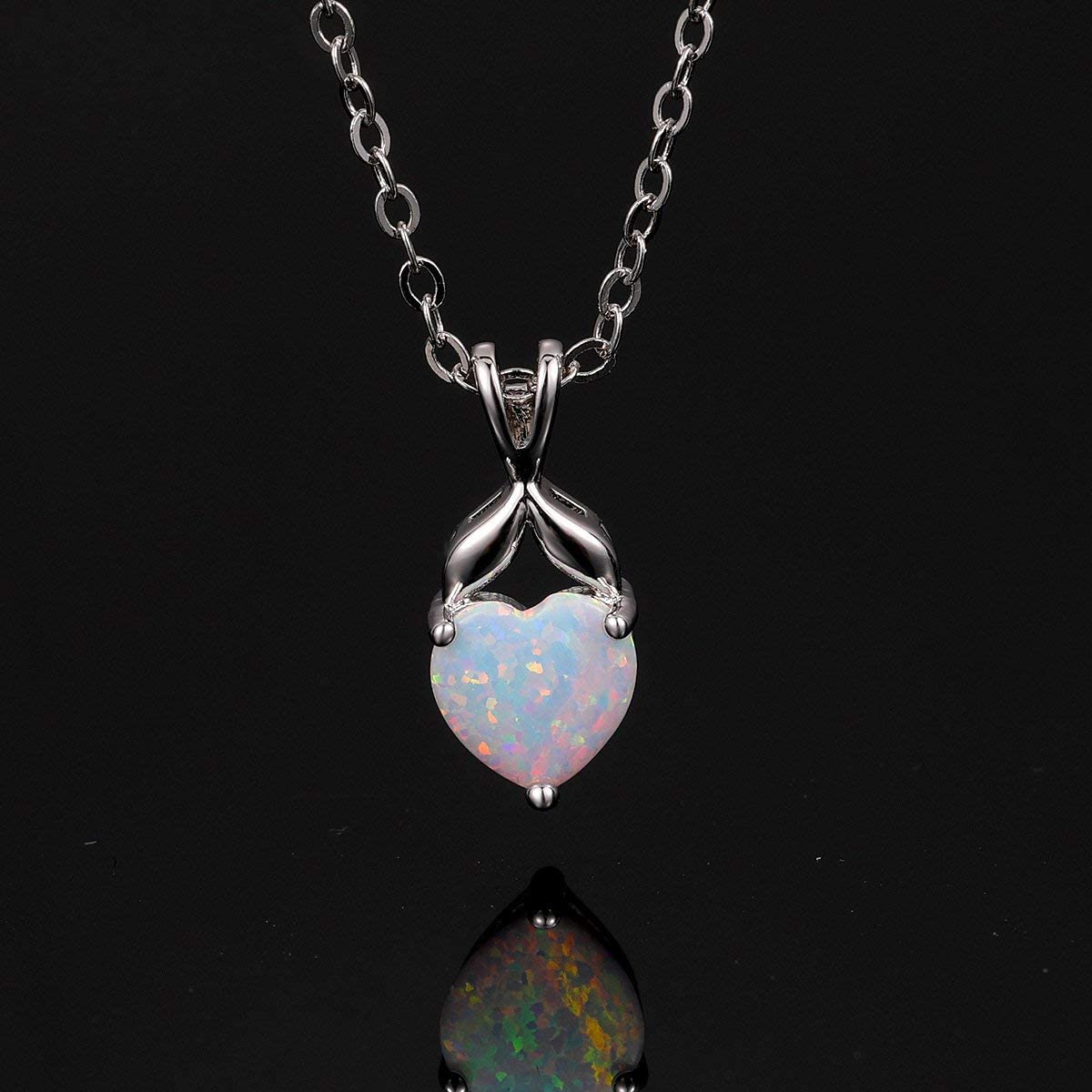 VOLUKA Opal Heart Necklaces for Women Birthstone Gemstone Necklace Friendship Gift Jewelry for Best Friend Mother 19 Inch