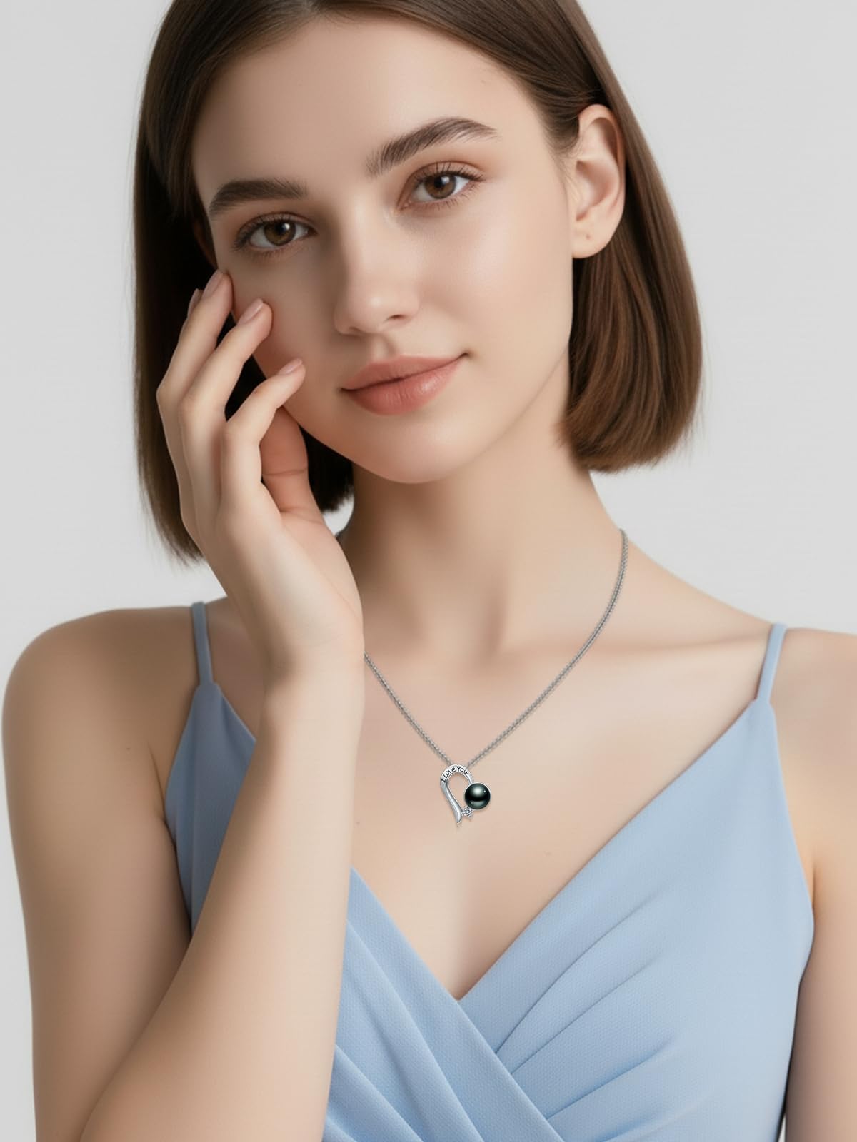 KANNSOAR Tahitian Black Pearl Necklace, 18K Gold Plated, I Love You Heart Pendant 9MM Pearl Jewelry Anniversary Wedding Valentines Day Christmas Mothers Day Gift for Women Girlfriend Wife Mom