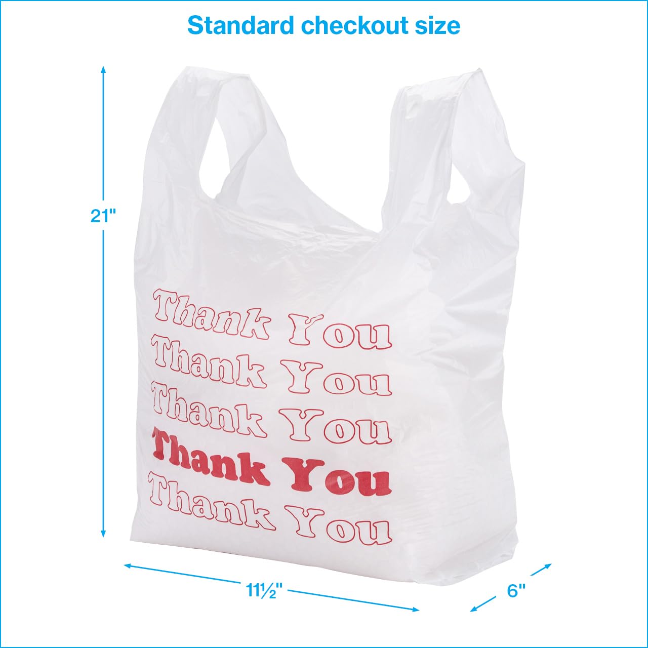 SSWBasics White Thank You Bags Case of 1000-11 ½” x 6" x 21" - Thickness .48mil HDPE- Standard Supermarket Size, Perfect for Grocery, Retail, Convenience Stores, Take-Out and Home Use