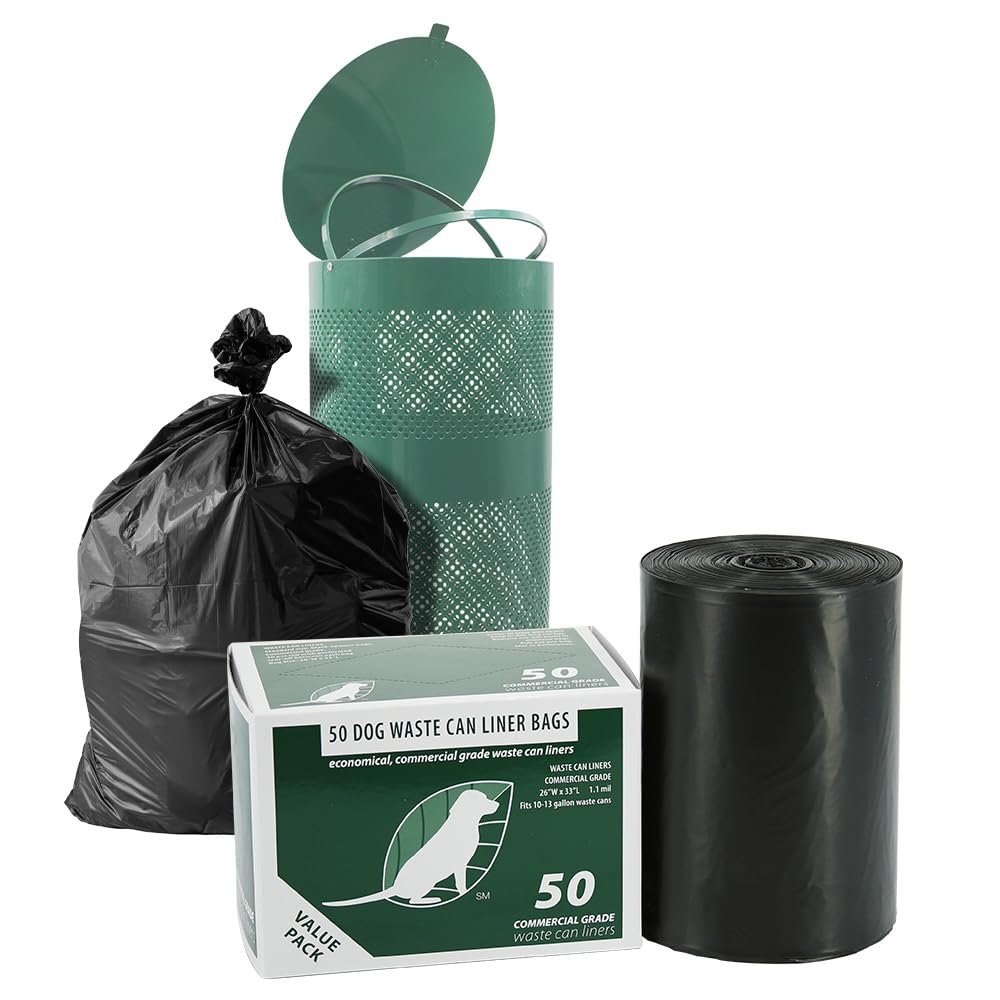 Zero Waste USA - Commercial Grade Dog Waste Station Can Liners -1 Roll of 50 bags - Standard Size 26" W x 33" L (10-13 gallons) - Heavy Duty, Thicker than competitors' bags (1.1 mil)