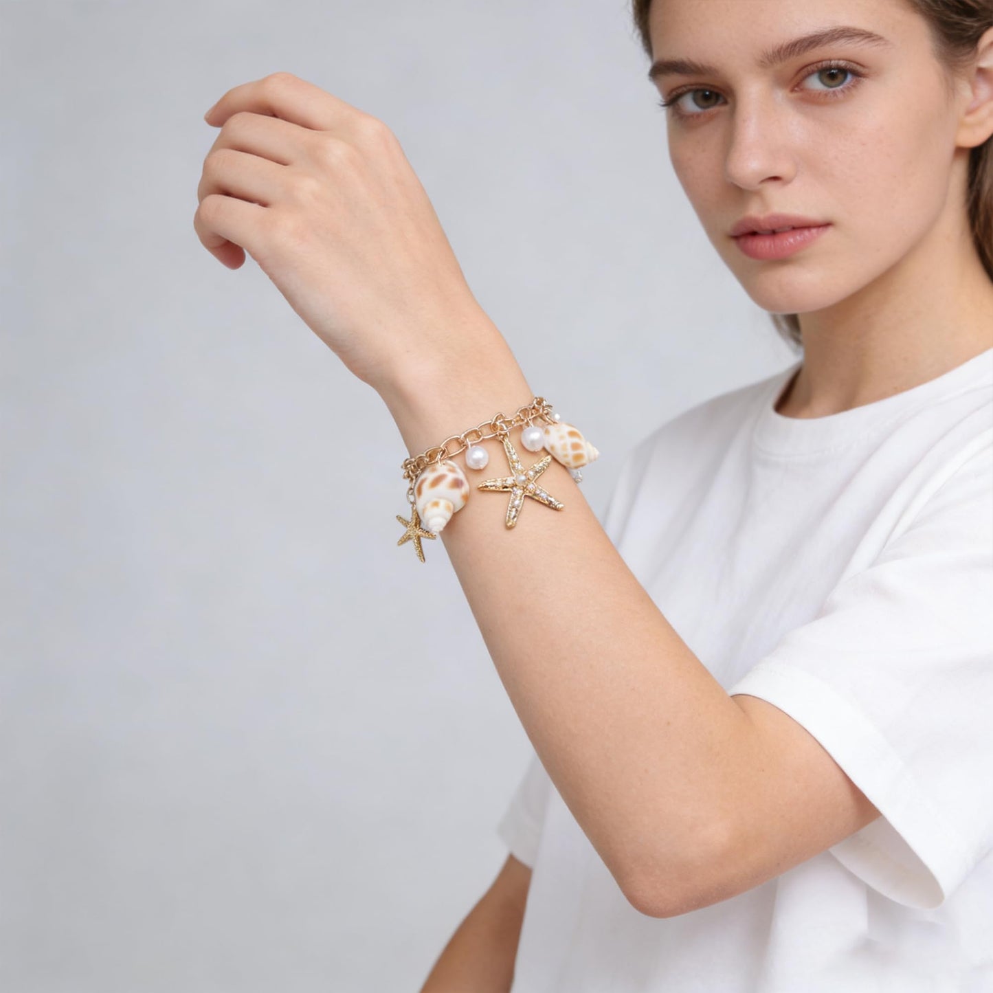 TIANBANGSHI Shell Starfish Necklace Bracelet for Women Conch Statement Chunky Necklace Mermaid Costume Beach Jewelry (bracelet)