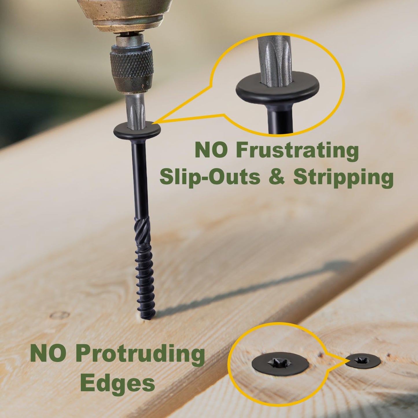 LIONMAX Structural Wood Lag Screws #14 x 6 Inch, 100-PCS, Heavy Duty Exterior Construction Screw, Rust Resistant Coated for Deck/Timber/Landscape, Flat Head Star Drive, T30 Bit Included, Black