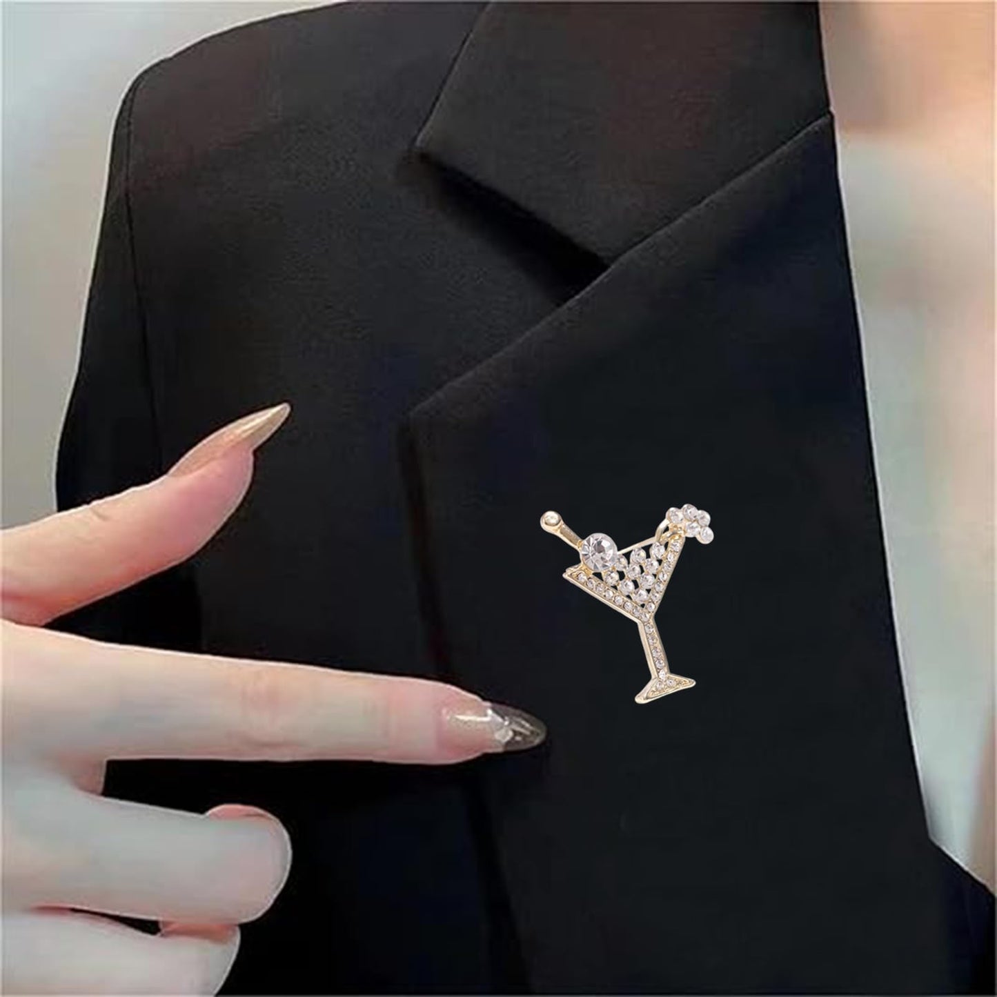 DEYOUM Cocktail Wine Glass Brooch Pin for Women Trendy Cute Cocktail Wines Glass Wine Bottle Brooch Pin Party Hat Bag Suit Charm Jewelry Gift Accessories (white)