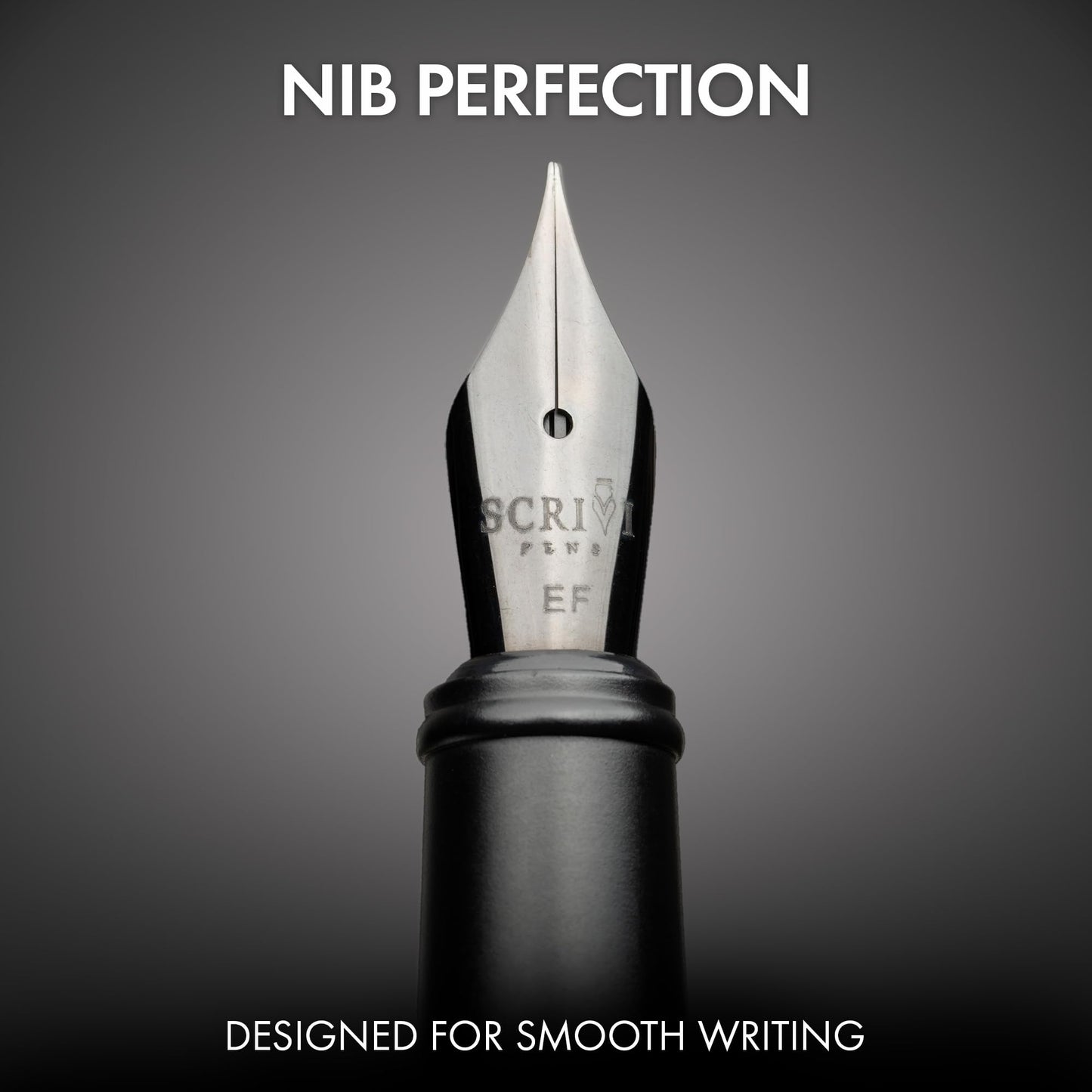 Scrivi Pens Luxury Fountain Pen Set-[Black] Fountain Pens for Writing - Smooth Extra Fine Nib - Includes Refillable Ink Converter, 5 Ink Cartridges [Black & Blue], Gift Box - Elegant Calligraphy