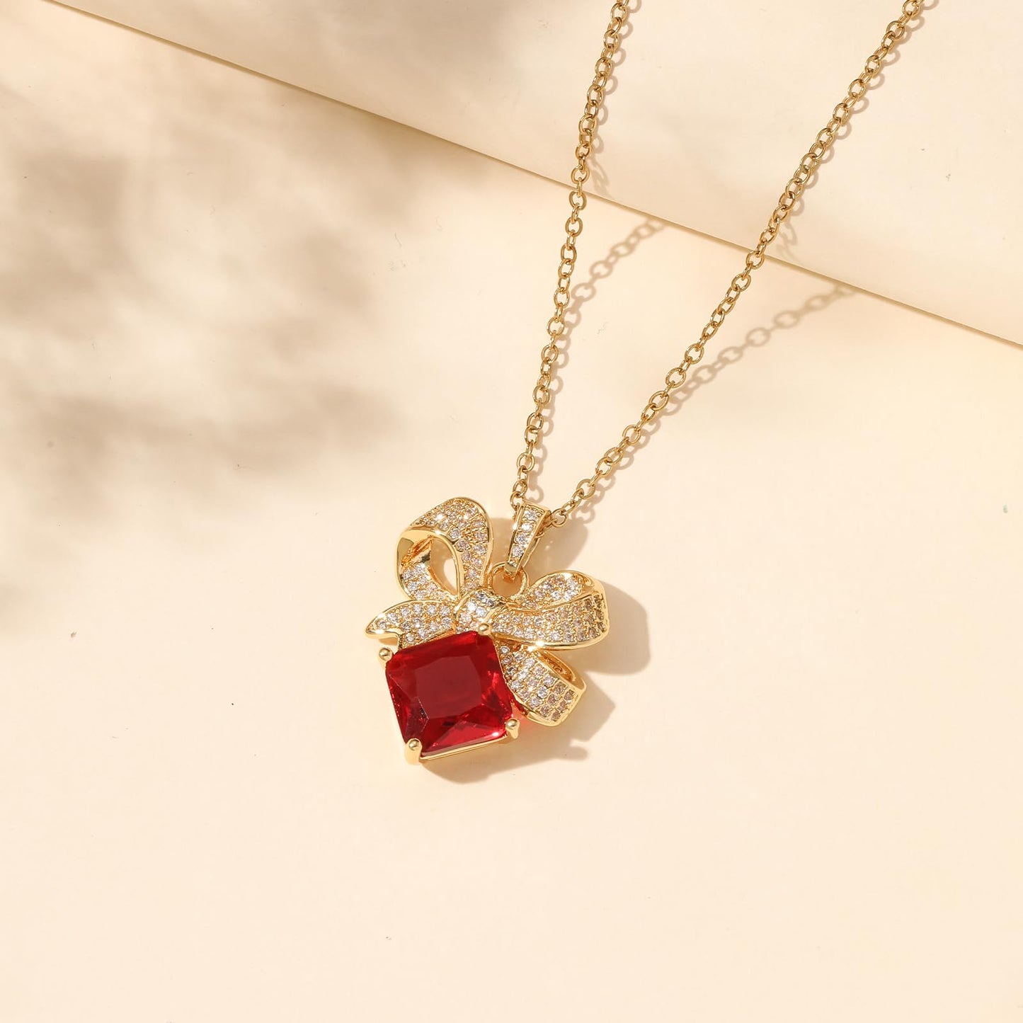 crataly Red Square Ruby Necklaces for Women-Gold Plated July Birthstone Vintage Necklace For Valentines Day Mother's Day Christmas Birthday Gifts