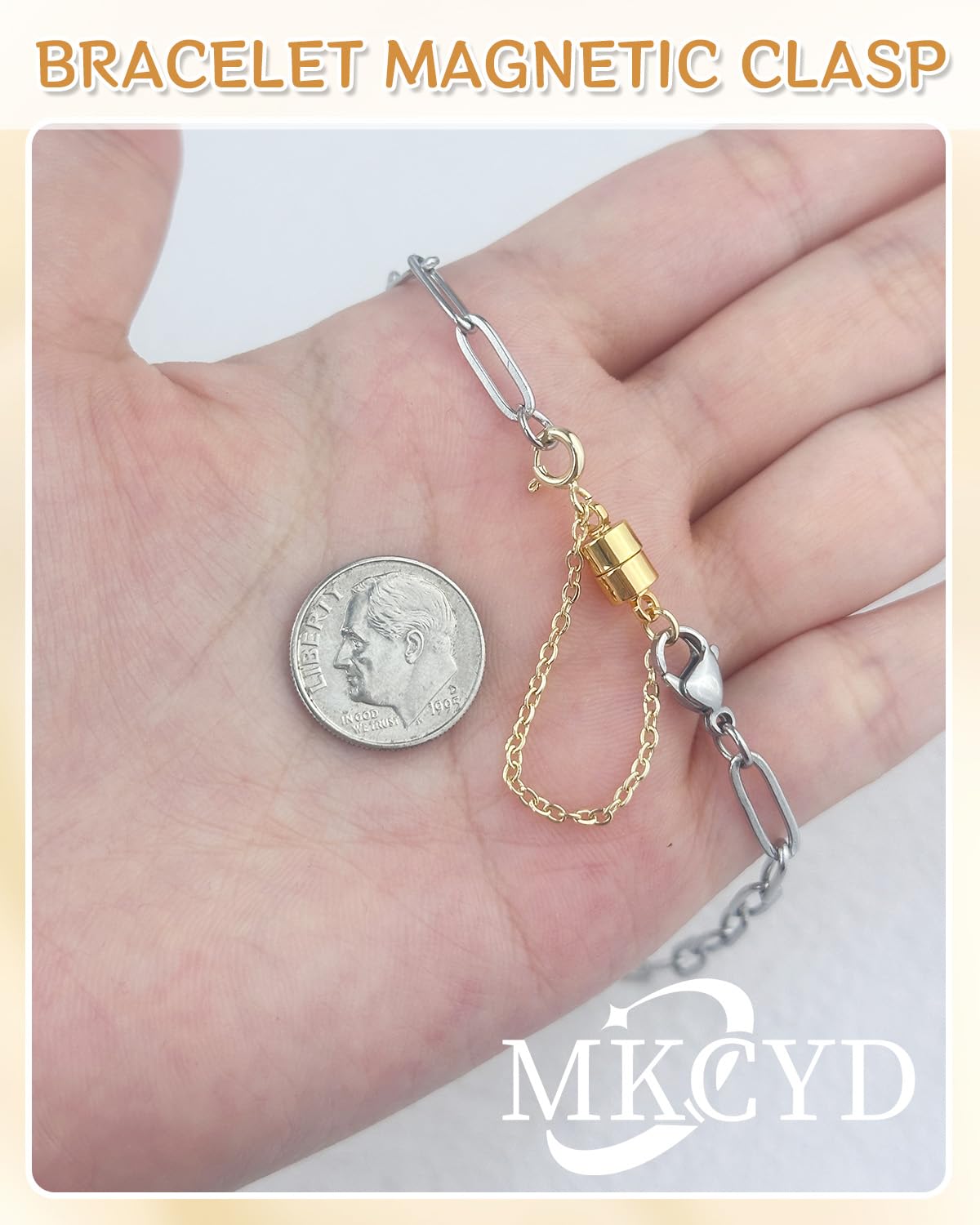 MKCYD 8Pcs Magnetic Bracelet Clasps and Closures with Safety Chain Never Fall Gold Bracelet Extender Converter Magnetic Clasps for Women