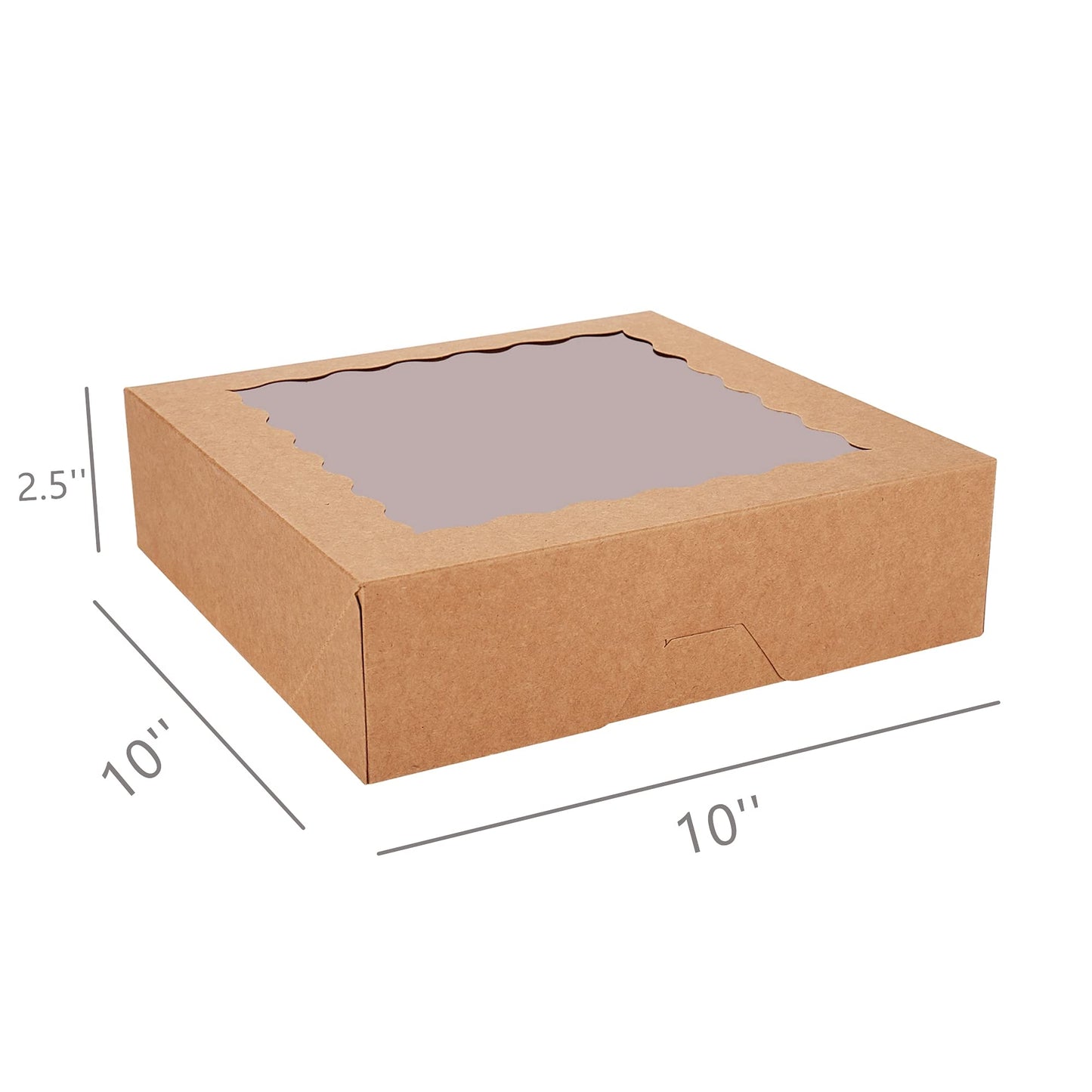 Tcoivs 20-Pack Pie Boxes 10" x 10" x 2.5", Bakery Boxes with Window, Auto-Popup Cookie Boxes for Pies, Cookies and Pastries (Brown)